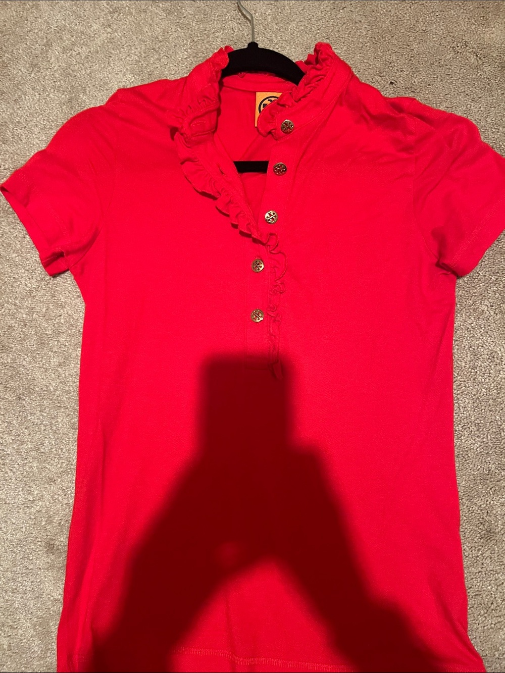 Tory Burch Bright Red Ruffle Polo